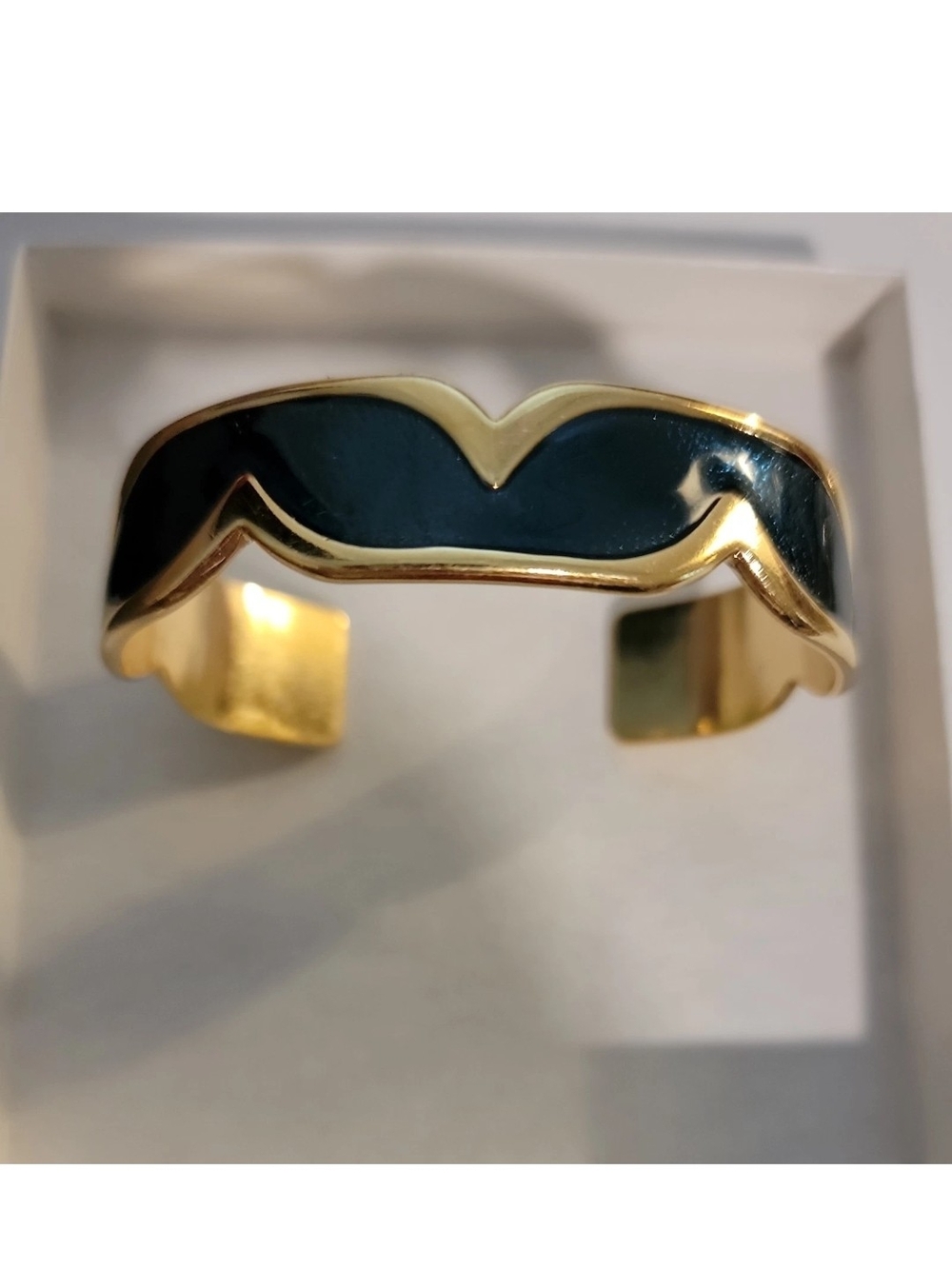 Avon Gold-Tone Cuff Bracelet with Dark Green Enamel